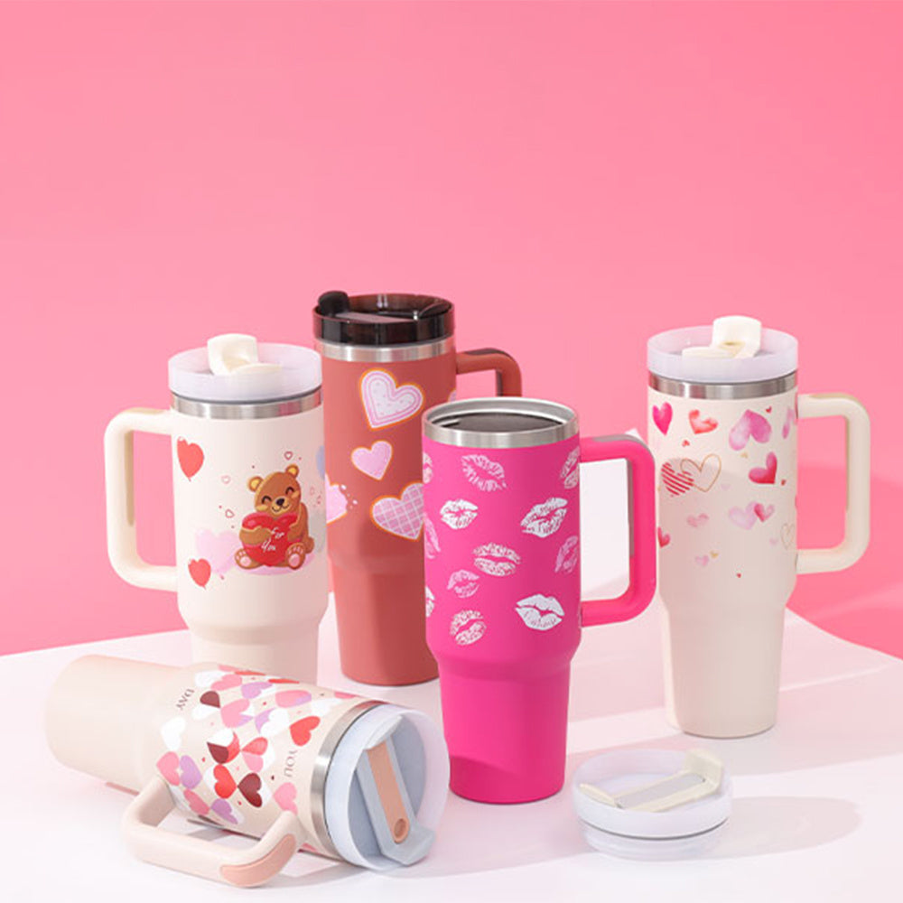 Tumbler with Handle and Straw 30 oz | Flowstate 3-Position Lid | Cup Holder Compatible for Travel | Insulated Stainless Steel Cup | BPA-Free | Cherry Blossom