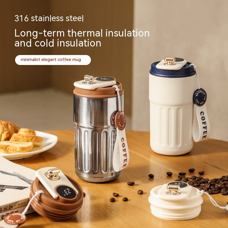 Smart Digital Portable Coffee Mug Stainless Steel Water Bottle In-Car Insulated Cup Keep Cold or Hot