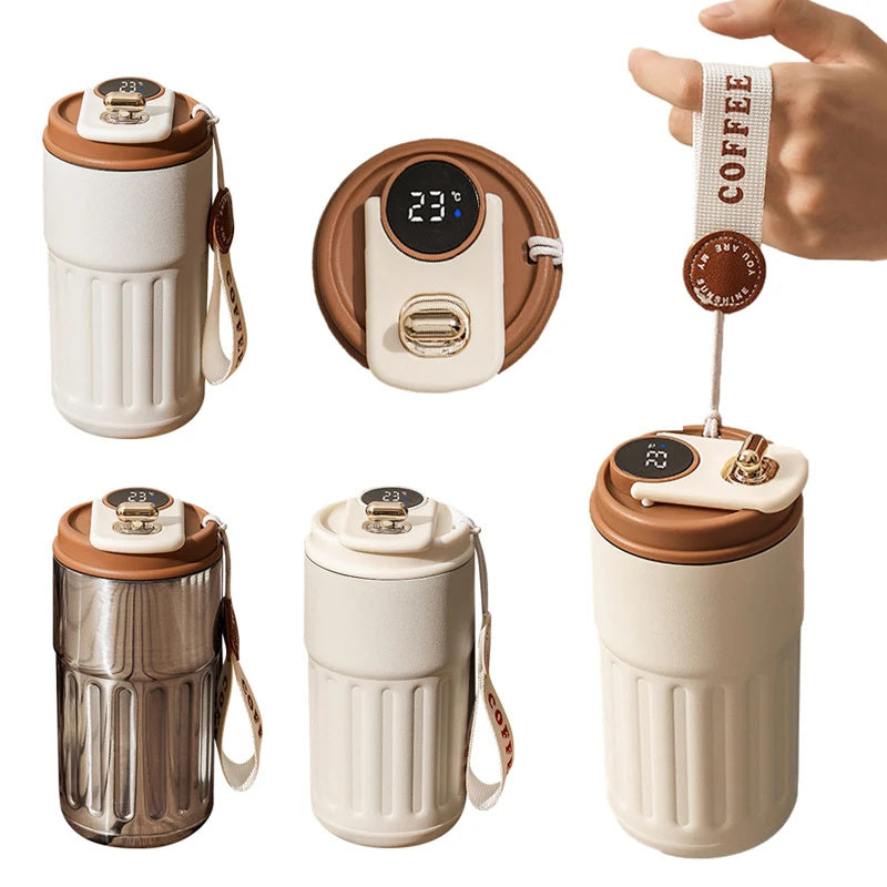 Smart Digital Portable Coffee Mug Stainless Steel Water Bottle In-Car Insulated Cup Keep Cold or Hot