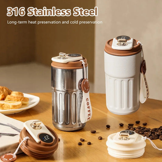 Smart Digital Portable Coffee Mug Stainless Steel Water Bottle In-Car Insulated Cup Keep Cold or Hot
